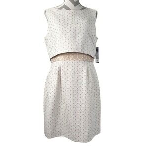 Tahari Arthur S Levine Lindsay Dress 12P Ivory Natural Eyelet Popover Sheath NEW